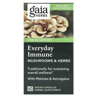 Gaia Herbs, 蘑菇 + 草藥，每日抵抗，60粒素食膠囊