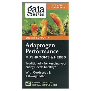 Gaia Herbs, 蘑菇 + 草藥，冬蟲夏草，60粒素食膠囊