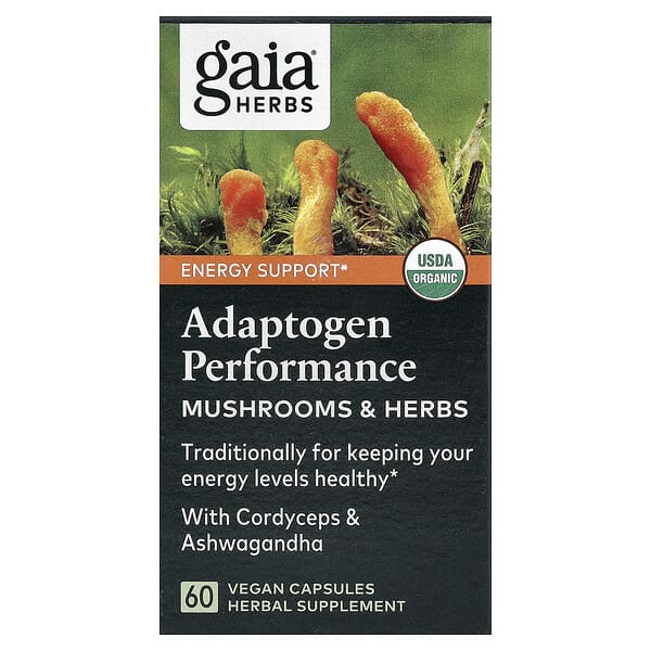 Gaia Herbs, 버섯 + 허브, 동충하초, 60 식물성 캡슐