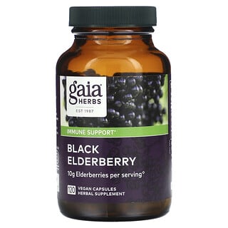 Gaia Herbs, 黑接骨木果，含順滑金虎尾，120 粒素食膠囊