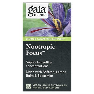 Gaia Herbs, Nootropic Focus（ヌートロピックフォーカス）、ヴィーガンLIQUID PHYTO-CAPS（リキッドフィトキャップス）40粒