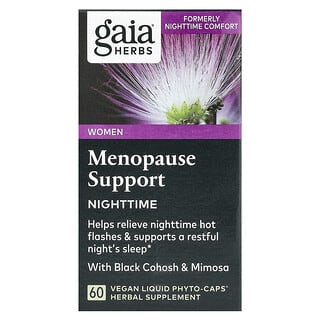 Gaia Herbs, Mujeres, Refuerzo para la menopausia, Para la noche, Con cimífuga y mimosa, 60 cápsulas líquidas veganas Phyto-Caps®