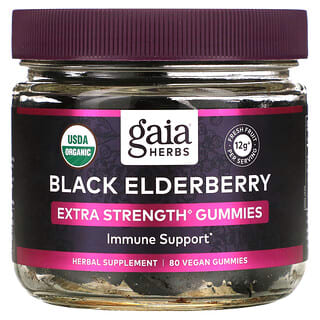 Gaia Herbs, Black Elderberry, Extra Strength Immune Support Gummies, 80 Vegan Gummies