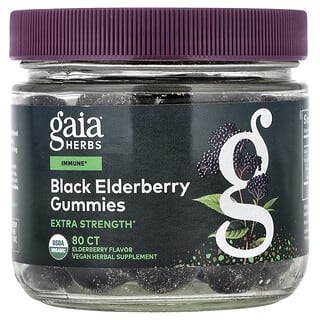 Gaia Herbs, Zwarte vlierbes, extra sterke immuunondersteunende gummies, 80 veganistische gummies