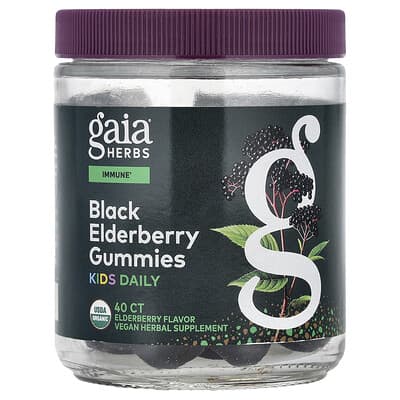 Gaia Herbs, Kids' Daily Gummies, Black Elderberry, 40 Vegan Gummies