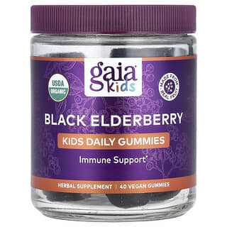 Gaia Herbs, Kids Daily, Black Elderberry Gummies, 40 Vegan Gummies