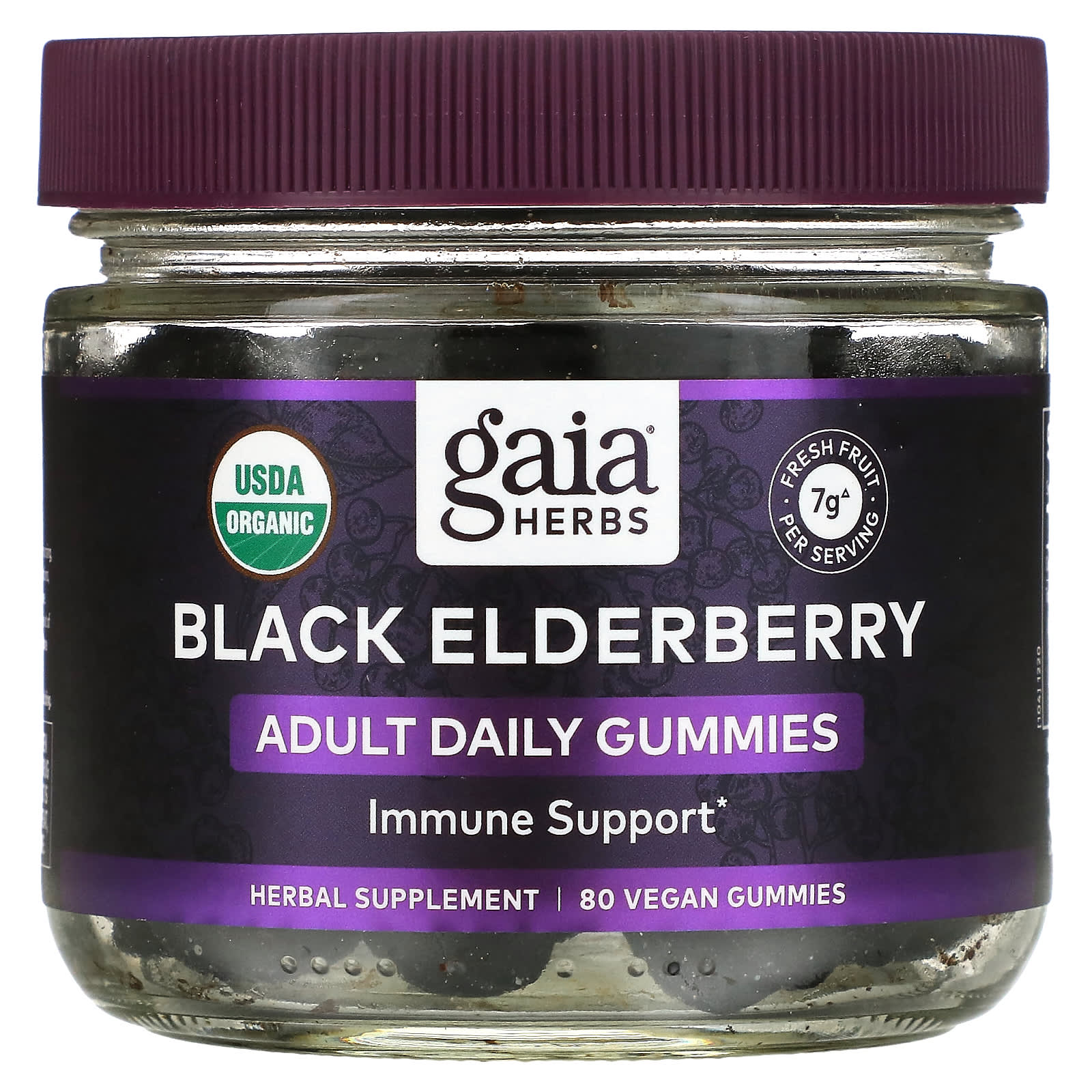 Gaia Herbs, Black Elderberry Immune Support Adult Daily Gummies, 80