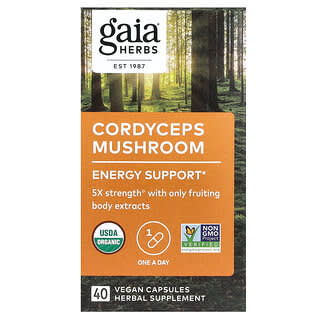Gaia Herbs, кордицепс, гриб, 40 веганских капсул