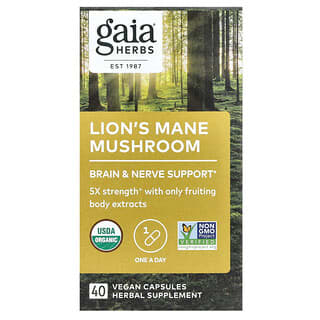 Gaia Herbs, Гриб львиная грива, 40 веганских капсул