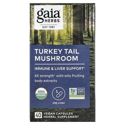 Gaia Herbs, Turkey Tail Mushroom, 40 Vegan Capsules (400 mg per Capsule)