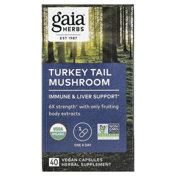 Gaia Herbs, 구름버섯, 베지 캡슐 40정(캡슐 1정당 400mg)