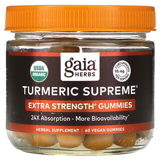 Gaia Herbs‏, Turmeric Supreme, עוצמה מוגברת, 60 סוכריות גומי טבעוניות