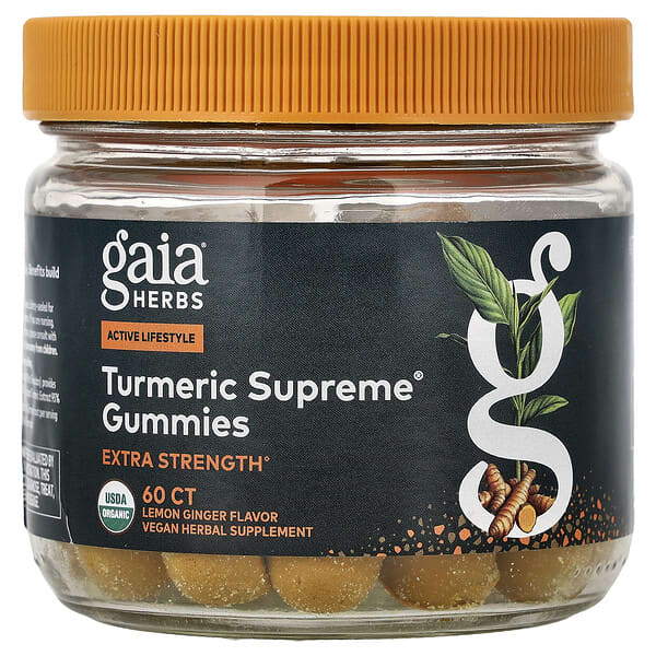 Gaia Herbs, Turmeric Supreme® 구미젤리, 레몬 생강, 구미젤리 60개