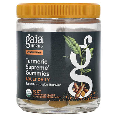 Gaia Herbs, Turmeric Supreme®, Daily Help Gummies for Adults, Lemon Ginger Flavor, 40 Gummies