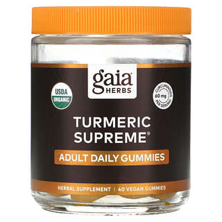 Gaia Herbs‏, Turmeric Supreme, סוכריות גומי למבוגרים בלבד, 40 סוכריות גומי טבעוניות