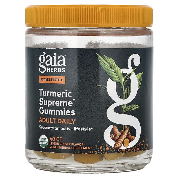 Gaia Herbs Turmeric Supreme®, Adult Daily Gummies, Lemon Ginger, 40 Gummies
