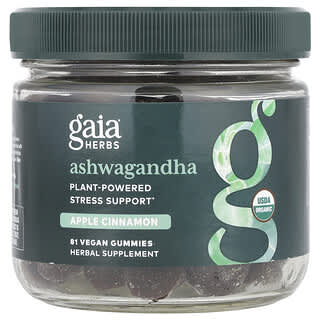 Gaia Herbs, Gommes à l'ashwagandha, Pomme et cannelle, 81 gommes vegan