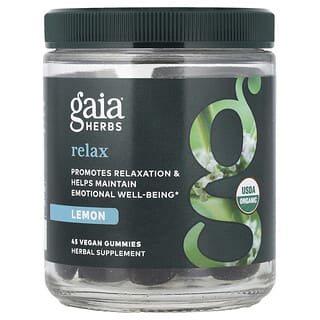 Gaia Herbs, Relax, жевательные мармеладки, со вкусом лимона, 45 веганских жевательных мармеладок