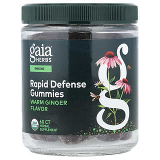 Gaia Herbs, Immune Rapid Defense, 생강, 식물성 구미젤리 60개