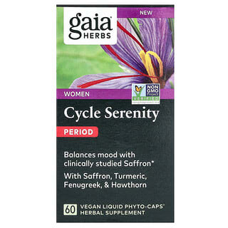 Gaia Herbs, 여성, 주기 세레니티, 생리통, 비건 액상 Phyto-Caps 60정