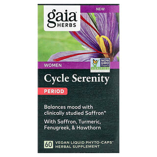 Gaia Herbs（ガイアハーブ）, 女性向け、Cycle Serenity、Period、植物性Liquid Phyto-Caps（リキッド フィト カプセル）60粒