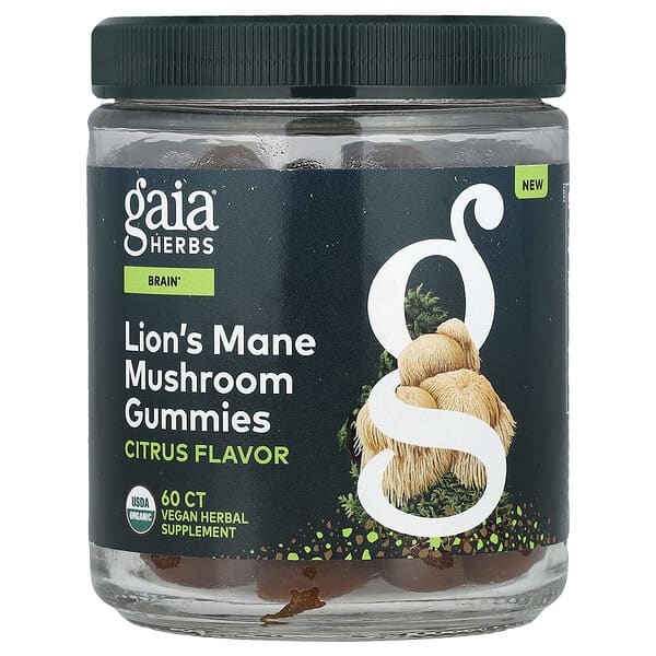 Gaia Herbs Lion's Mane Mushroom Gummies, Citrus, 60 Gummies