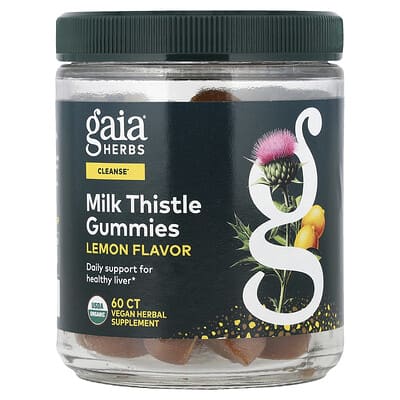 Gaia Herbs, Milk Thistle Gummies, Lemon, 60 Vegan Gummies