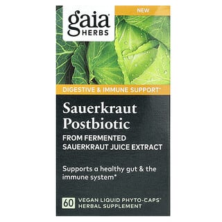 Gaia Herbs, 소금에 절인 양배추 포스트바이오틱, 비건 액상 파이토 캡슐 60정