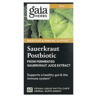Gaia Herbs, Sauerkraut Postbiotic, 60 Vegan Liquid Phyto-Caps (600 mg per Cap)