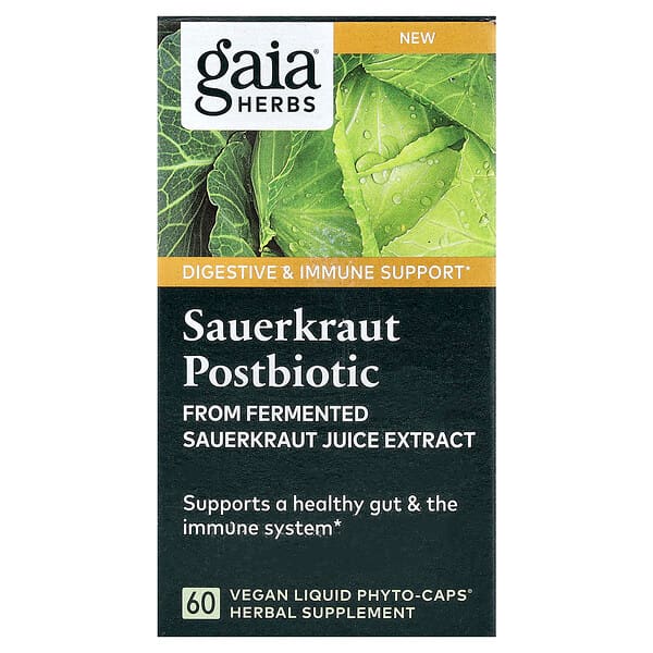 Gaia Herbs, Sauerkraut Postbiotic, 60 Vegan Liquid Phyto-Caps® (0.6 mg per Cap) — product photo 1