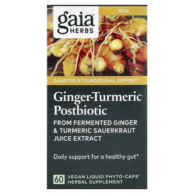 Gaia Herbs, Ginger-Turmeric Prebiotic, 1.2 g, 60 Vegan Liquid Phyto-Caps (0.6 g per capsule)