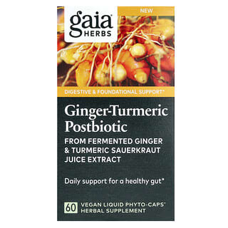 Gaia Herbs, Ginger-Kurkuma Postbiotic, postbiotische Ginger-Kurkuma-Kapseln, 60 vegane, flüssige Phyto-Kapseln