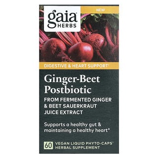 Gaia Herbs, Postbiótico con jengibre y remolacha, 60 cápsulas Liquid Phyto-Caps veganas