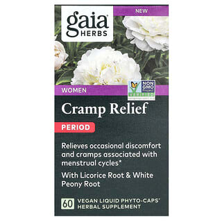 Gaia Herbs, Mujeres, Alivio de los calambres, Menstruación, 60 cápsulas Liquid Phyto-Caps veganas