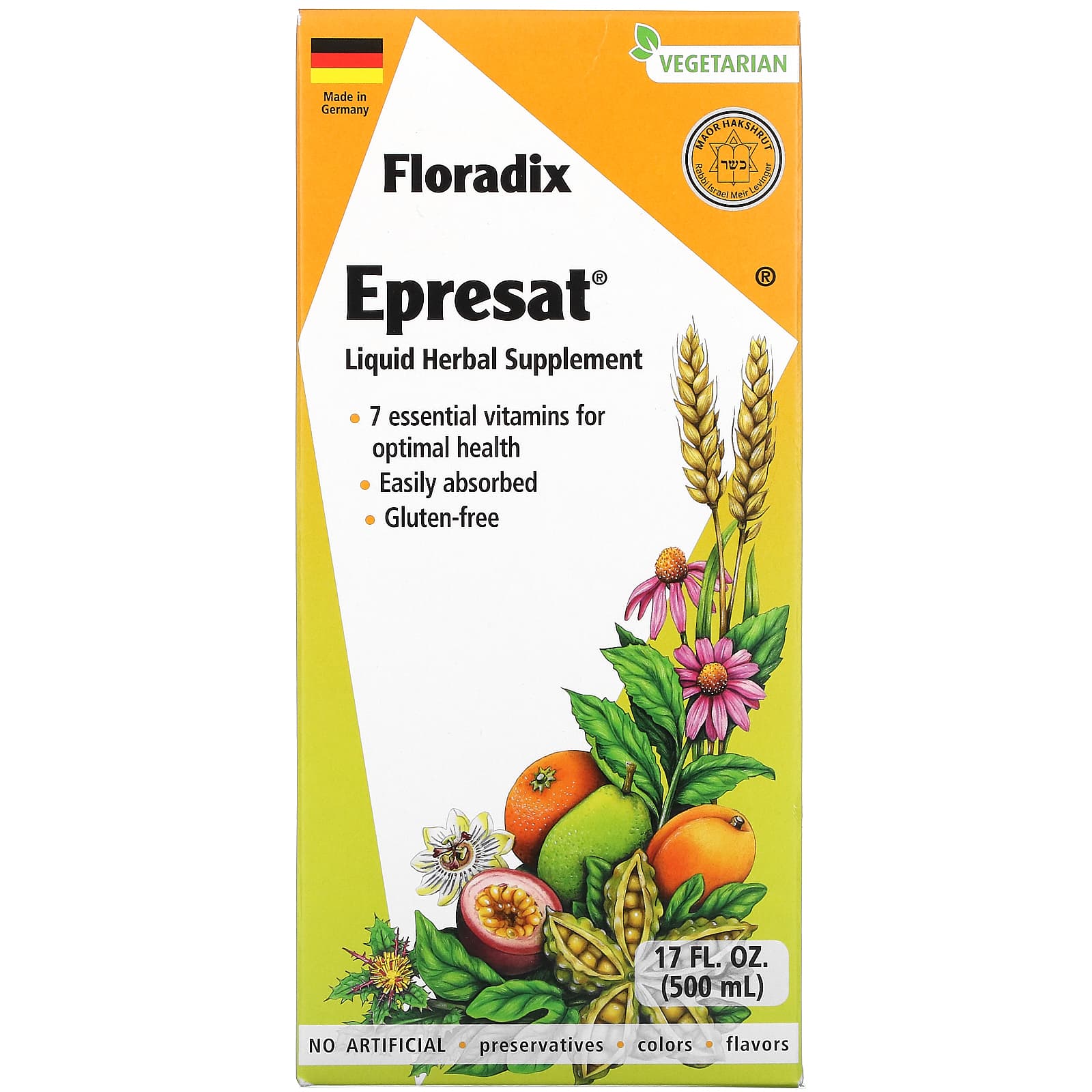 Gaia Herbs, Floradix（フローラディクス）、Epresat（エプレサット）、液体ハーブサプリメント、500ml（17液量オンス）