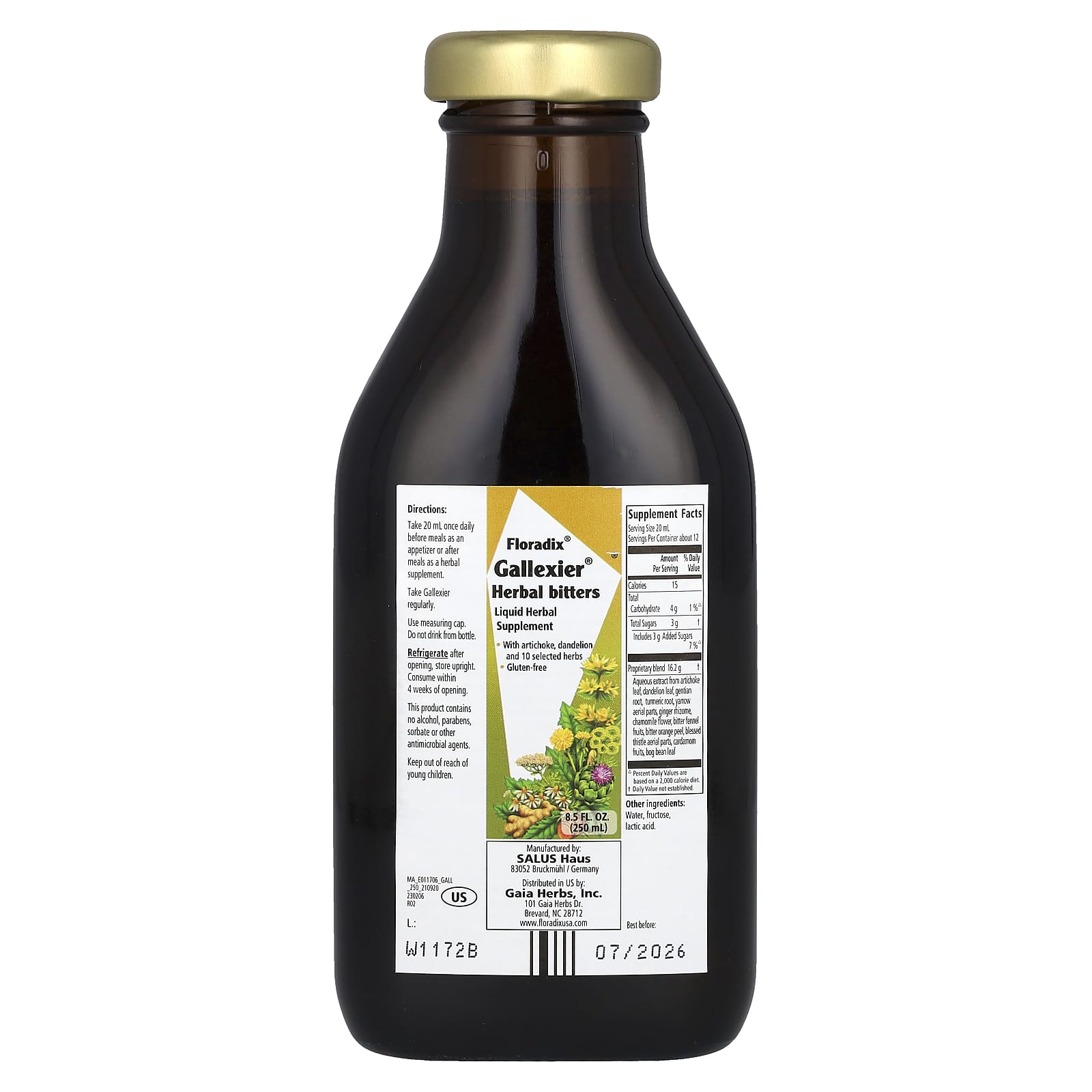 Floradix, Gallexier®, Herbal Bitters, Liquid Herbal Supplement, 8.5 fl