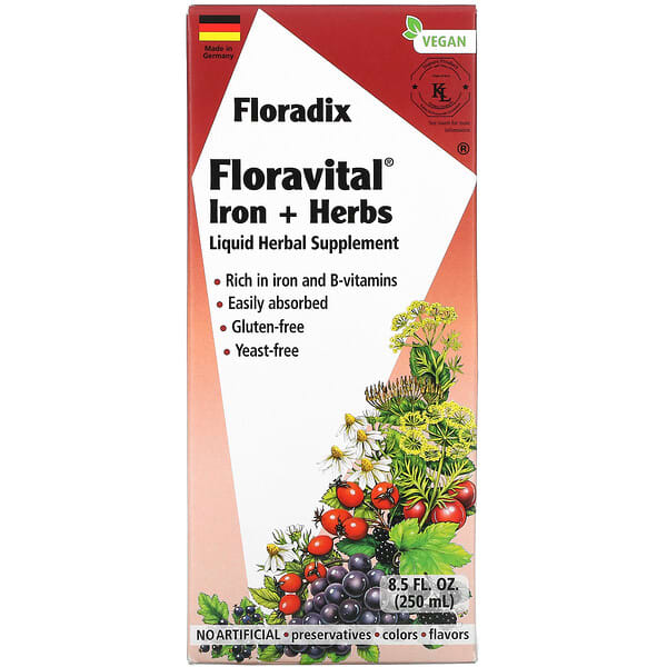 غايا هربس‏, Floradix ، حديد Floravital + أعشاب ، 8.5 أونصة سائلة (250 مل)