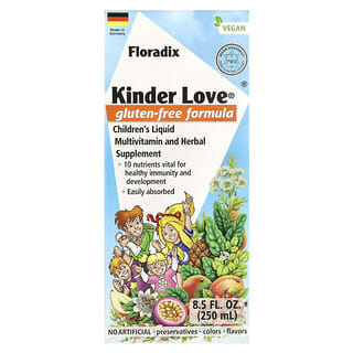 Floradix, Kider Love, Complément à base de plantes et de multivitamines liquides pour enfants, Sans gluten, 250 ml