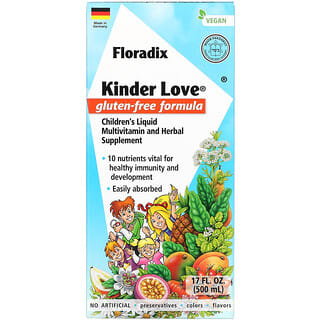 Floradix, Kinder Love, Suplemento herbal, multivitamínico líquido para niños, Sin gluten, 500 ml (17 oz. Líq.)