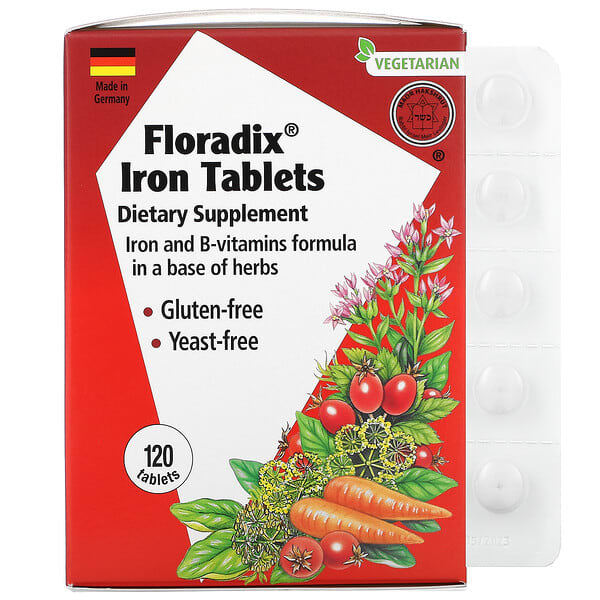 Gaia Herbs, Floradix（フローラディクス）、鉄タブレット、タブレット120粒