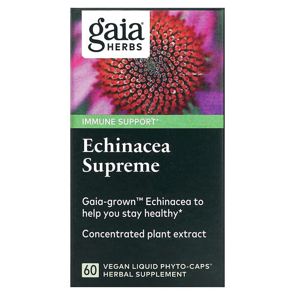 Gaia Herbs, Echinacea Supreme, 60 веганських рідких фітокапсул