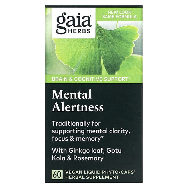 Gaia Herbs, DailyWellness, Alerta Mental, 60 Fitocápsulas Líquidas Vegetarianas
