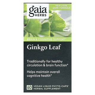 Gaia Herbs‏, עלי גינקו, 60 כמוסות Liquid Phyto-Caps טבעוניות