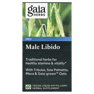 Gaia Herbs, 男性の活力、イカリソウ、ノコギリヤシ、マカ、Gaia-Grown（ガイアグロウン）オート麦配合、ヴィーガンLiquid Phyto-Caps（液状ベジカプセル）60粒