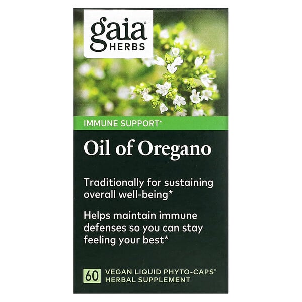 Gaia Herbs, Huile d'origan, 60 capsules phyto liquides vegan