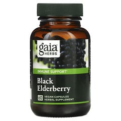 Gaia Herbs, ブラックエルダーベリー、アセロラフルーツ、ヴィーガンカプセル60粒
