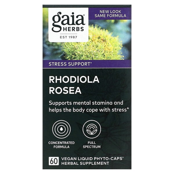 Gaia Herbs‏, רודיולה רוזאה, 60 כמוסות Liquid Phyto-Caps טבעוניות
