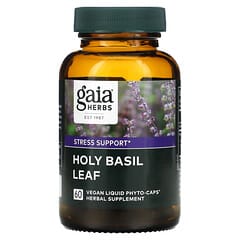 Gaia Herbs‏, עלה ריחן קדוש, 60 כמוסות Liquid Phyto-Caps טבעוניות