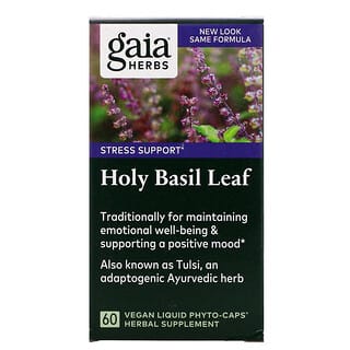 Gaia Herbs, Hoja de albahaca sagrada, 60 cápsulas líquidas veganas