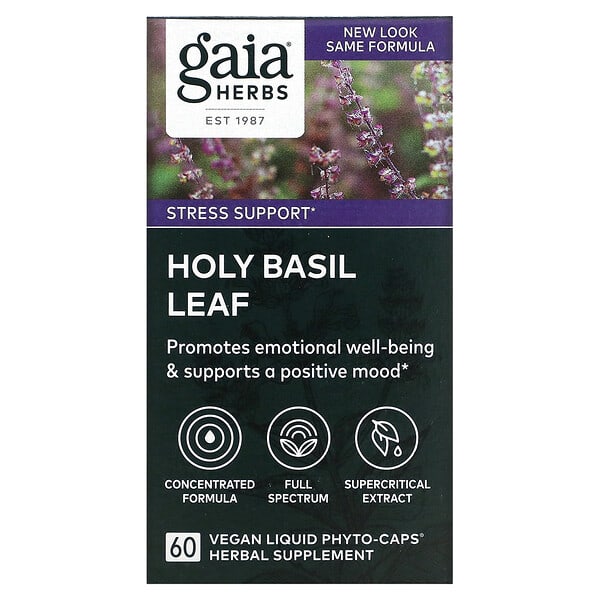 Gaia Herbs, Folha de Manjericão Sagrado, 60 Phyto-Caps Líquidas Veganas